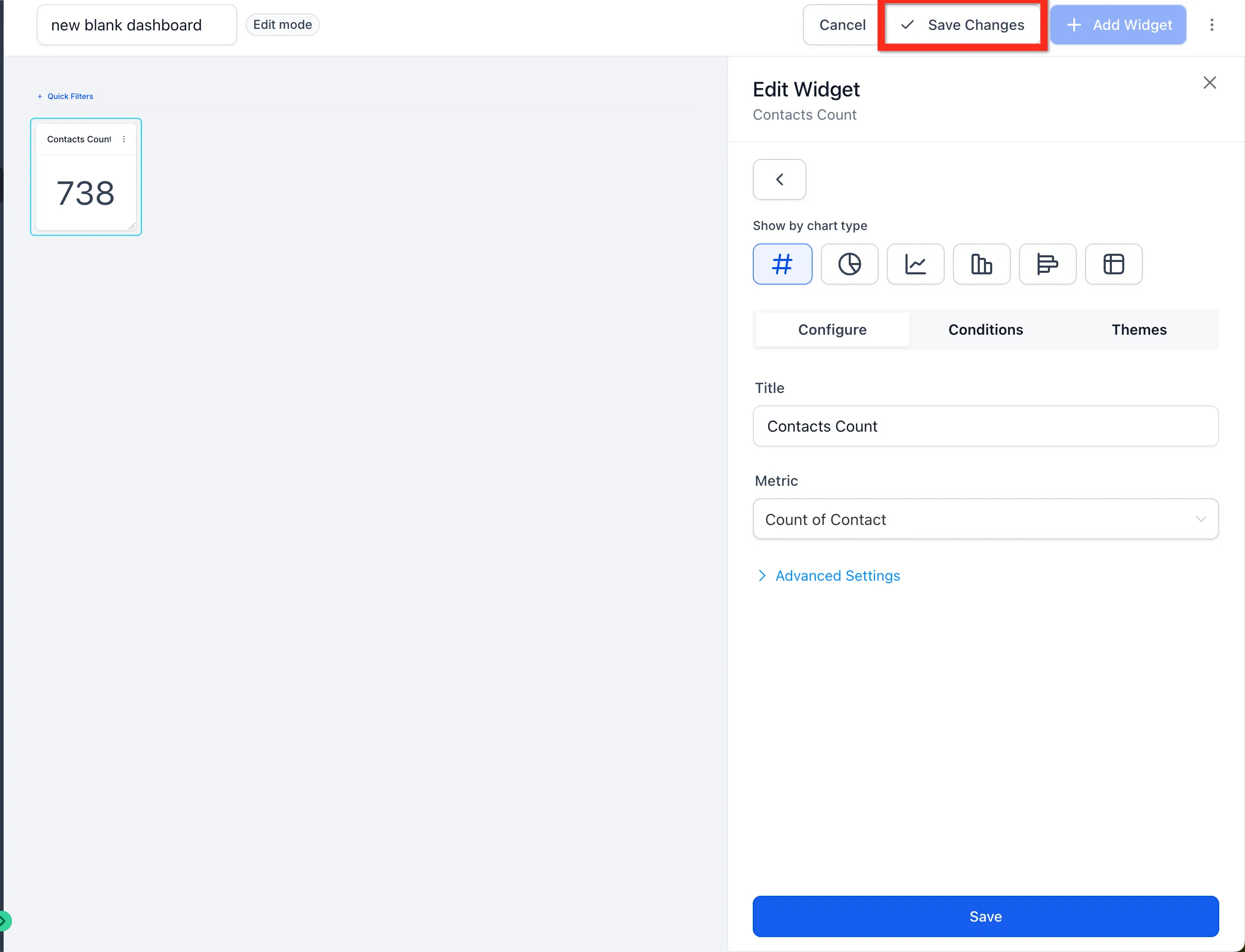 Edit mode with the Save Changes button highlighted in the top corner.